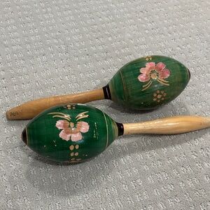Handcrafted Green Floral Maracas